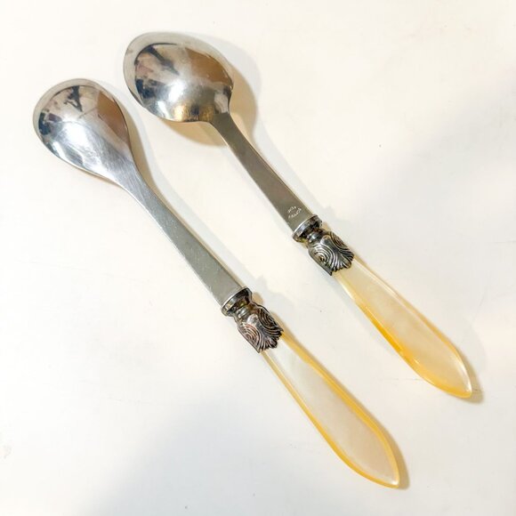 Inox France Mother Of Pearl Stainless Steel Salad Serving Spoons - Picture 3 of 5